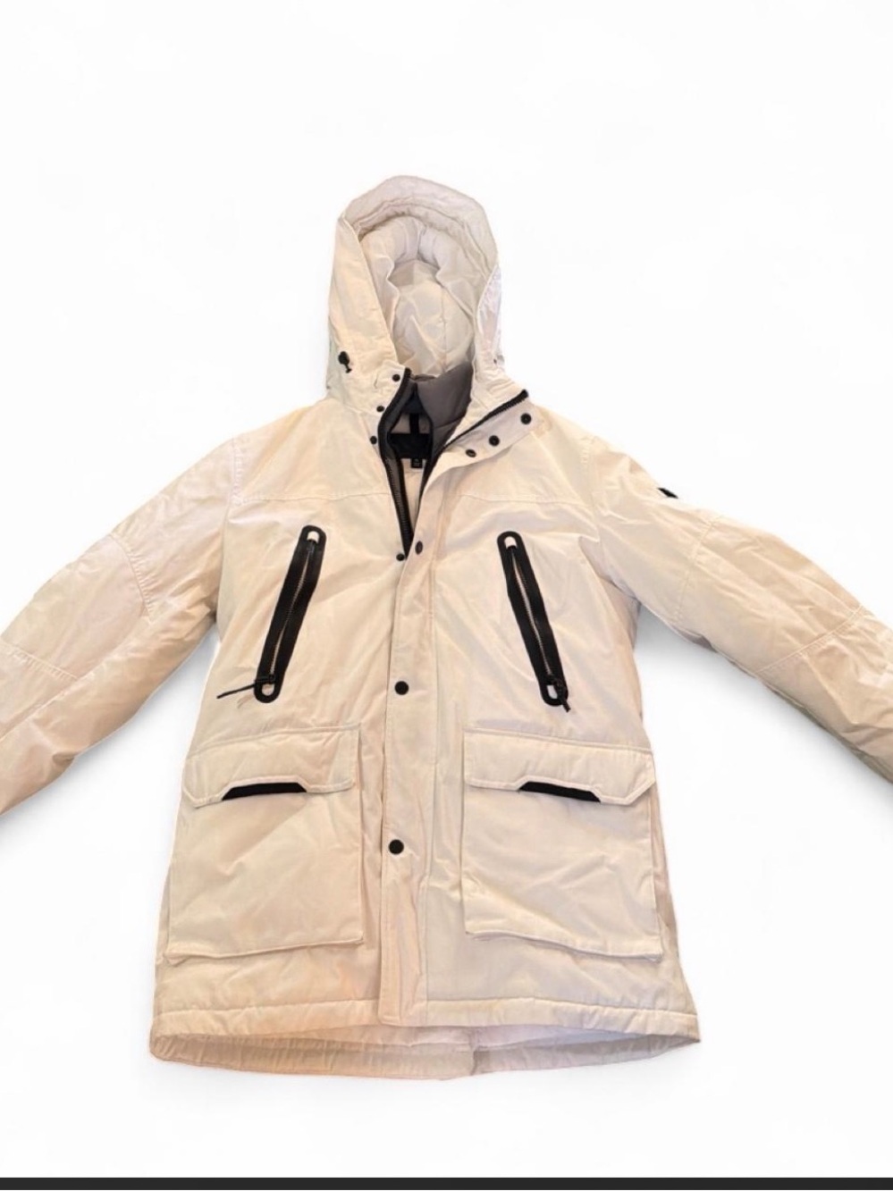 Michael Kors Bright White Hooded Puffer Jacket with Black Trim